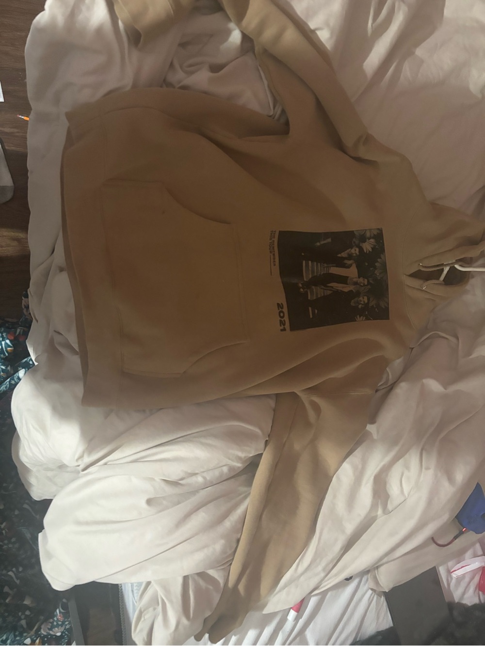 Tan Graphic Hoodie with Front Pocket